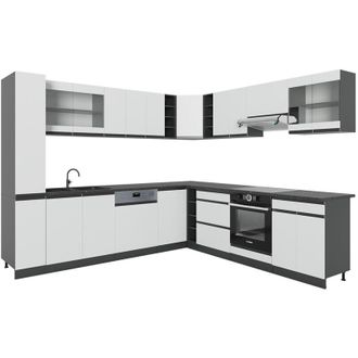 Vicco Cocina esquinera R-Line, Blanco, 257 x 60 cm En forma de j, sin encimera