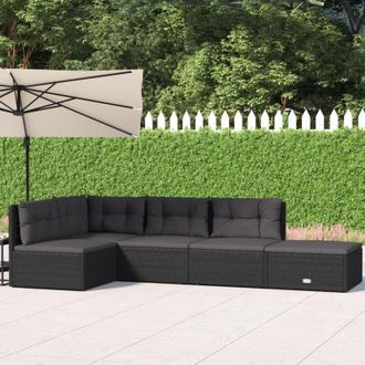 vidaXL Set De Muebles De Jard&iacute;n 5 Pzas Y Cojines Rat&aacute;n Sint&eacute;tico Negro Vidaxl
