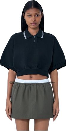 Alexander Wang Cropped Poloshirt - Dames - Polos - Zwart - S - Katoen - Tops