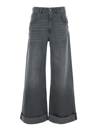 AG - Adriano Goldschmied Grey Jeans With Belt Loops And Logo Patch On The Back In Denim Woman