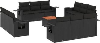 vidaXL Set De Sof&aacute;s De Jard&iacute;n Y Cojines 13 Pzas Rat&aacute;n Sint&eacute;tico Negro Vidaxl