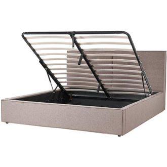 Beliani Letto King Size Tessuto Imbottitura Base a doghe Contenitore Camera da letto moderna Grigio Tortora 180 x 200 cm Moissac