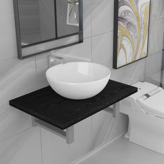 vidaXL Conjunto De Muebles De Ba&ntilde;o 2 Piezas Cer&aacute;mica Negro Vidaxl