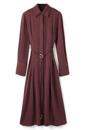 Mango Long Sleeve Belted Shirtdress in Burgundy at Nordstrom Rack, Size 10