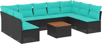vidaXL Set De Sof&aacute;s De Jard&iacute;n 10pzas Con Cojines Rat&aacute;n Sint&eacute;tico Negro Vidaxl