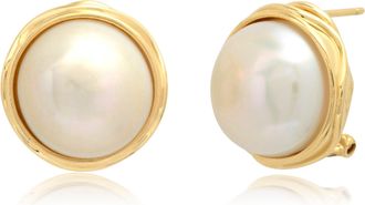 MAX + STONE 14K Yellow Gold 14x15mm Cultured Mabe Pearl Earrings