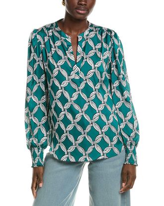 T Tahari Split Neck Blouse