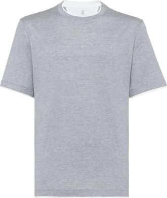 Brunello Cucinelli Grey Faux layering cotton t-shirt