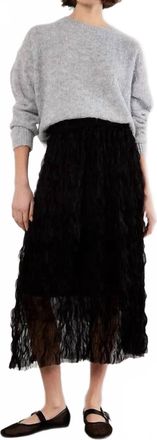 Apricot Wavy Tulle Midi Skirt In Black