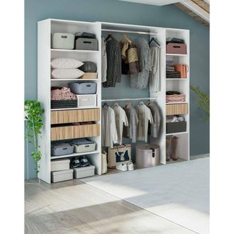 Dmora Dmora - Guardaroba grande Ary, Mobile camera da letto, Armadio appendiabiti con ripiani e 3 cassetti, 196x40h187 cm, Bianco e Rovere