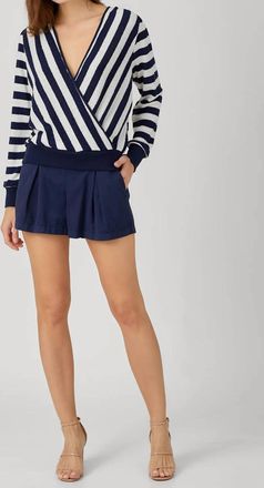 Maven West Long Sleeve Surplice Top In Navy/white