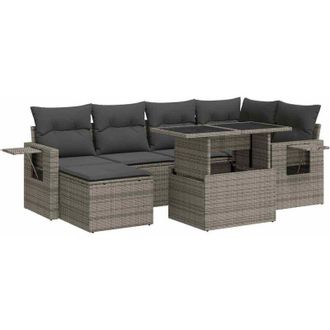 vidaXL Set De Sof&aacute;s De Jard&iacute;n 7 Pzas Con Cojines Rat&aacute;n Sint&eacute;tico Gris Vidaxl