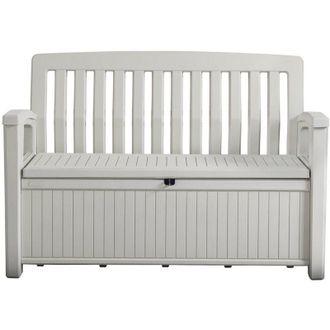 Dmora Dmora - Baúl de almacenamiento exterior Goderich, Cofre de jardín, Banco con almacenaje, Arcón para exteriores, 133x61 h89 cm, Blanco