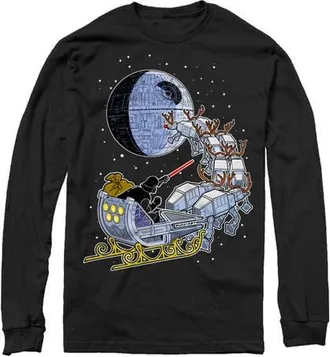 Star Wars Mens Star Wars Christmas Darth Vader Santas Sleigh Long Sleeve Shirt in Black at Nordstrom, Size Xx-Large