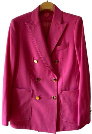 Max Mara Pink Double Breasted Mohair Blend Wool Blazer Size S