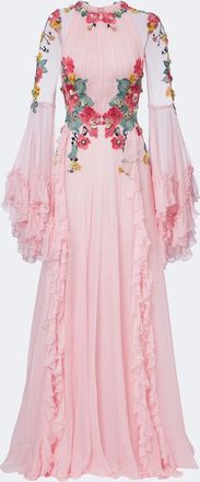 Costarellos Embellished floral-appliqu&eacute; silk gown
