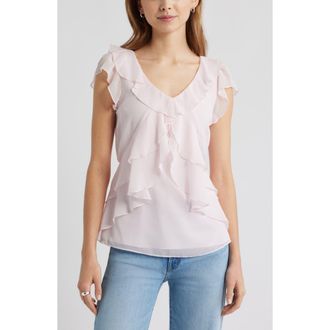 Open Edit Chiffon Ruffle Top in Pink Carinaria at Nordstrom, Size Xx-Small