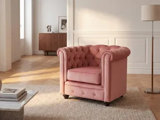 Vente-Unique Poltrona CHESTERFIELD in velluto Rosa cipria