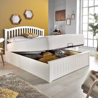 Bedmaster Grayson Wooden Ottoman Storage Bed & Maestro Memory Foam Mattress in White | Size: Double