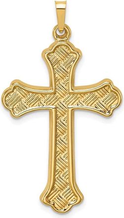 Diamond2Deal 14k Yellow Gold Hollow Polished Woven Fleur de Lis Cross Pendant