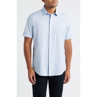 Bugatchi Miles OoohCotton Print Short Sleeve Button-Up Shirt in Classic Blue at Nordstrom, Size Xxx-Large