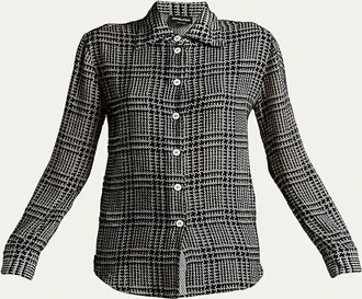 Giorgio Armani Flocked Check Silk Blouse