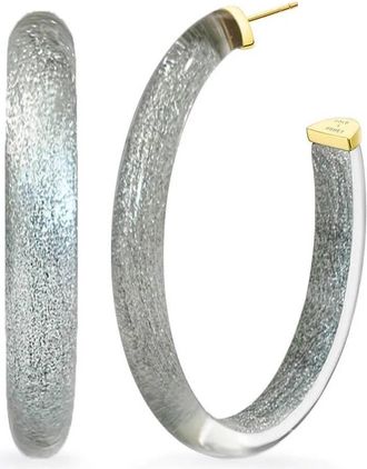 Gold & Honey Womens Xl Oval Illusion Neutral Lucite Hoop Earrings In Pixie