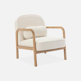 Sweeek Sweeek - Sill&oacute;n Escandinavo De Madera De Hevea Y Borreguito, Amelie Borreguito, Blanco, 66x82x77 Cm