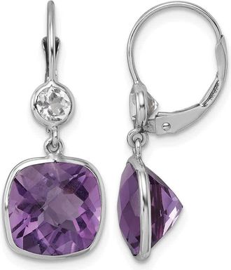 Diamond2Deal 14K White Gold Pink Quartz and White Topaz Drop Dangle Earrings