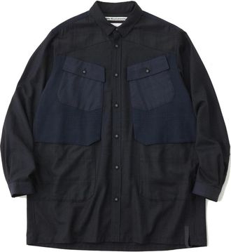 White Mountaineering Shirts - Heren - Overhemden - Blauw - M - Wol - Overhemden