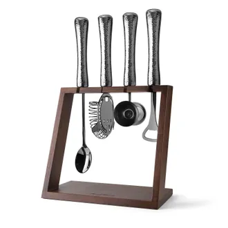 Final Touch Final Touch 4 Piece Bar Tool Set with Stand - Black Chrome Metal Handles