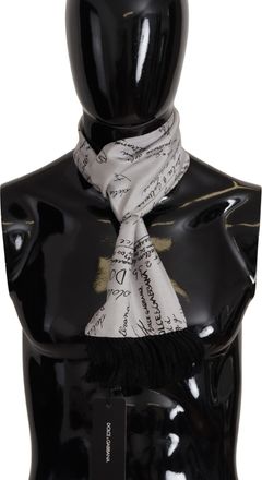 Dolce & Gabbana White Silk DG Logo Letter Print Shawl Fringe Mens Scarf - One Size