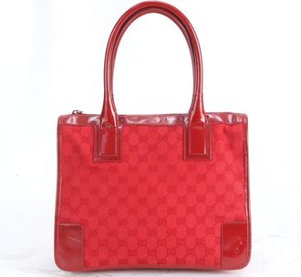 Gucci Red Color Canvas Leather Tote Bag (Pre-Owned)