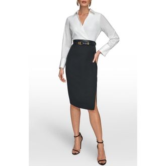 DKNY Belted Sateen Sheath Dress in Cream/black at Nordstrom, Size 14