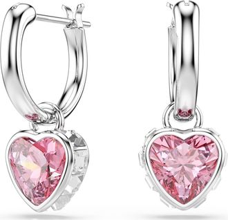 Swarovski Chroma Drop Earrings, Heart, Pink, Rhodium Plated