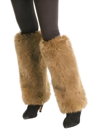 Lina & Lily Womens Winter Faux Fur Leg Warmers Boot Cuffs Covers 40cm Long (Camel)