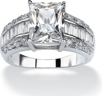 Palm Beach Jewelry 4.95 TCW Emerald-Cut Cubic Zirconia Ring in Platinum-Plated