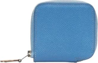 Herm&egrave;s Tweedehands leren portemonnees - unisex - Vintage Accessoires - Blauw - ONE Size - Leer - Vintage