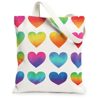 Generic Colorful Hearts Canvas Tote Bags, Love Pattern Reusable Grocery Bags, Spring Chic Lightweight Washable Shoulder Strap for T, Colorful, 13x15 Inch