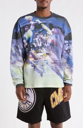 Criminal Damage Hand of God Graphic Waffle Knit T-Shirt in Blue Multi at Nordstrom, Size Xx-Large