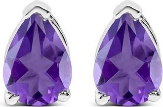 House of Brilliance 14K Gold 6x4MM Pear Shaped Gemstone Solitaire Stud Earrings in Purple Amethyst | White at Nordstrom
