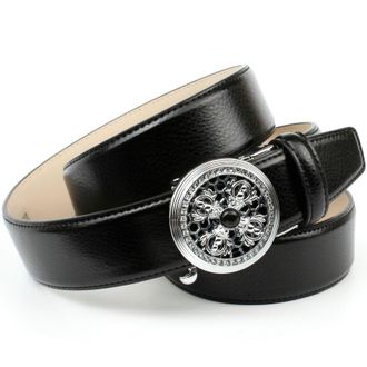 Anthoni Crown Lederg&uuml;rtel ANTHONI CROWN, Damen, Gr. 105, schwarz, Leder, Glitzer, genarbt, unifarben, festlich, G&uuml;rtel Lederg&uuml;rtel, mit silberfarbener Automatik-Sch