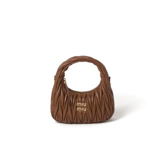 Miu Miu Wander Matelass&eacute; Nappa Leather Hobo Bag, Woman, Cognac