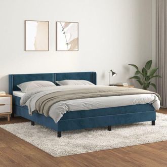vidaXL Cama Box Spring Con Colch&oacute;n Terciopelo Azul Oscuro 180x200 Cm Vidaxl