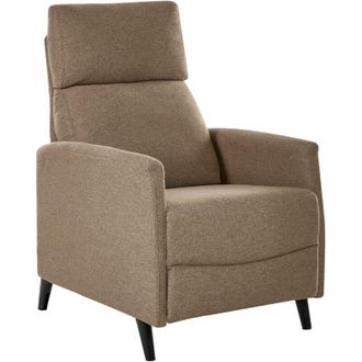 Beliani Recliner Chair Brown Fabric Upholstery Push-Back Manually Adjustable Back and Footrest Retro Design Armchair SELVIK