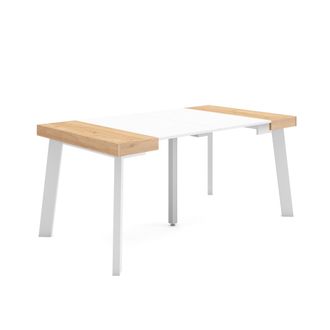 Skraut Home Mesa Consola Extensible, Mesa Comedor Plegable, 160, Para 8 Comensales, Patas De Madera, Estilo Moderno, Roble Y Blanco - Skraut Home