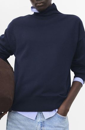 Mango Draped Turtleneck Sweater in Navy at Nordstrom, Size X-Small