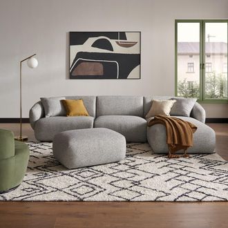 Castlery Gray Performance Fabric Right Chaise Sectional Sofa with Ottoman | Auburn by Castlery, Grey, Modular Lounge
