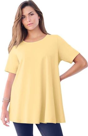 Roaman's Plus Size Ultimate Cotton Crewneck Short Sleeve Swing Tee in Banana at Nordstrom, Size Medium