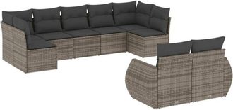 vidaXL Set De Muebles De Jard&iacute;n 9 Pzas Y Cojines Rat&aacute;n Sint&eacute;tico Gris Vidaxl